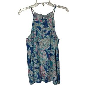 Lilly Pulitzer Blue Pink Green Patterned Halter Tank